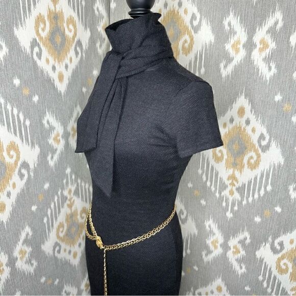 Ralph Lauren ~ Charcoal Cashmere Silk Bow Neck Pinpoint Knit Jersey Sheath Dress - Picture 16 of 16